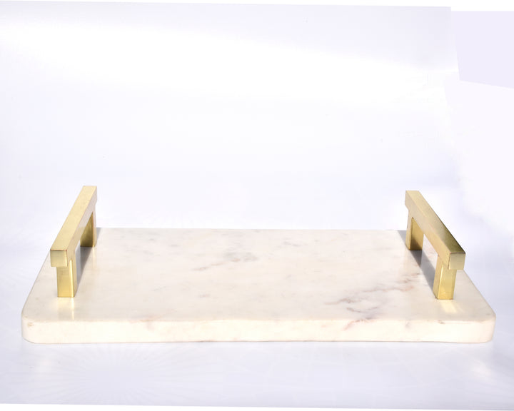 PREMIUM MARBLE CHEESE & BREAD BOARD WITH GOLD HANDLE