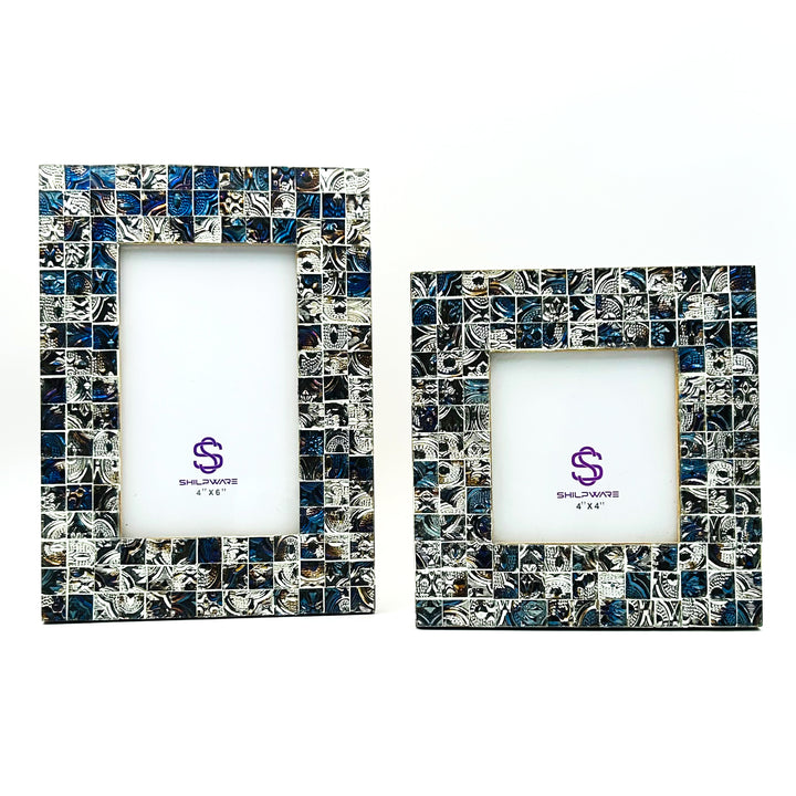 PREMIUM SILVER AND BLUE MOSAIC PATTERN MIRROR STYLISH PHOTO FRAMES