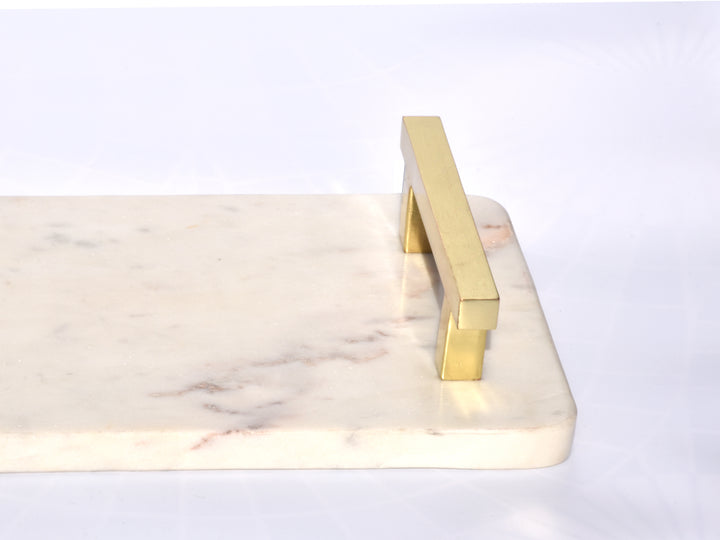 PREMIUM MARBLE CHEESE & BREAD BOARD WITH GOLD HANDLE