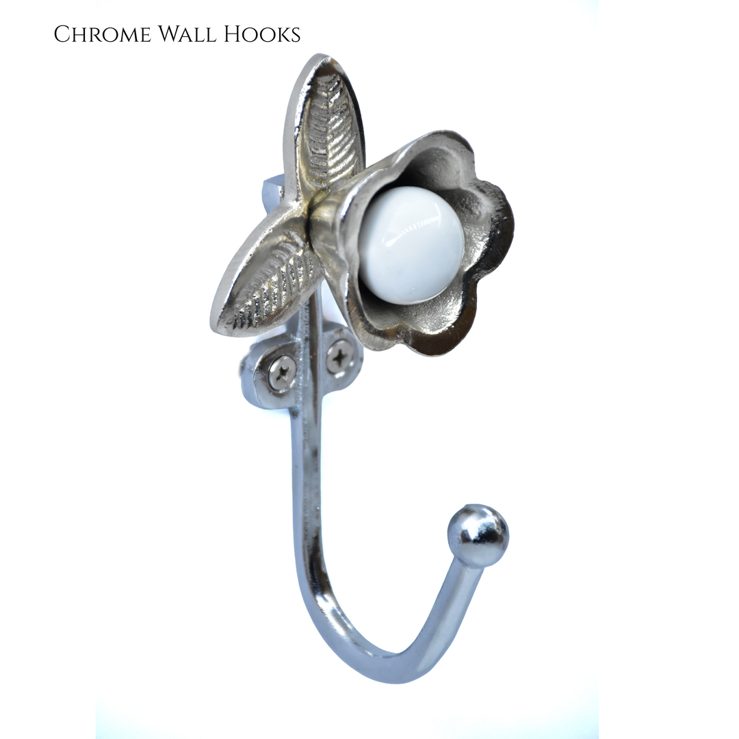 Handmade Floral Wall Hook | Gold or Chrome Metal Ceramic Knob | SHILPWARE