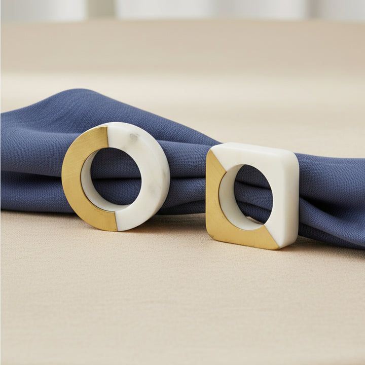Marble and Brass Napkin Rings | Minimalist Round | Square Geometric Table Decor