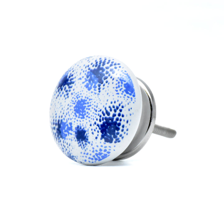 Ceramic Blue &amp; White Handmade Cabinet Knob | Floral Drawer Pull | Vintage Cupboard Knob