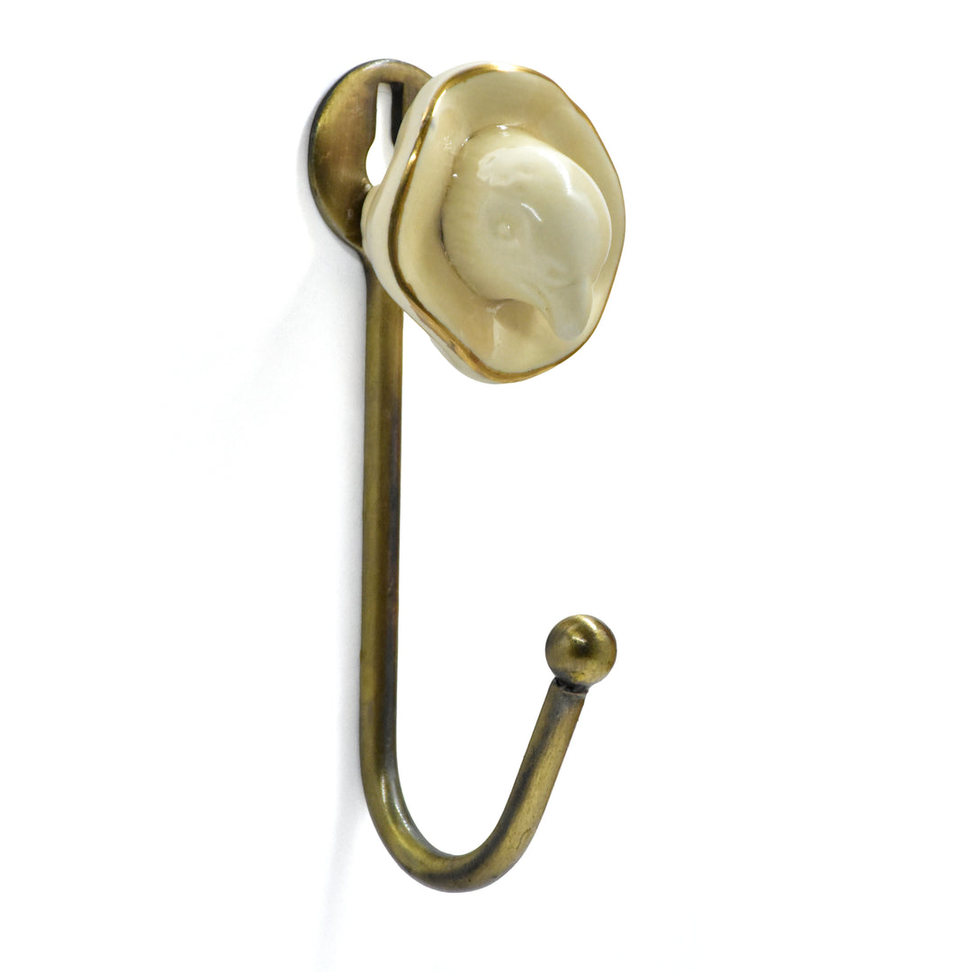 Antique Brass Animal Wall Hook | Ceramic Accent Hook | SHILPWARE