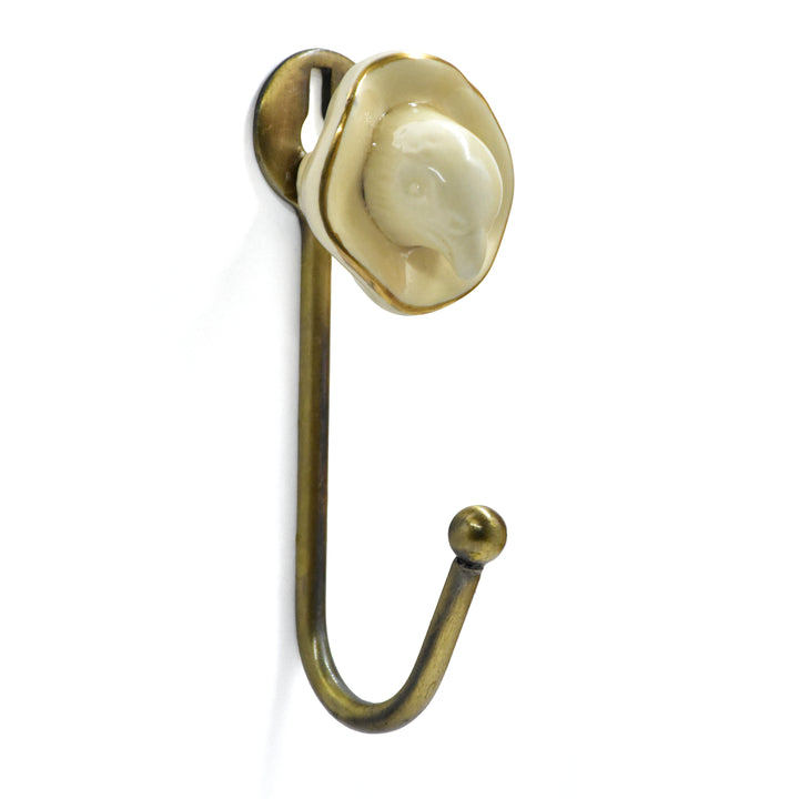 Antique Brass Animal Wall Hook | Ceramic Accent Hook | SHILPWARE