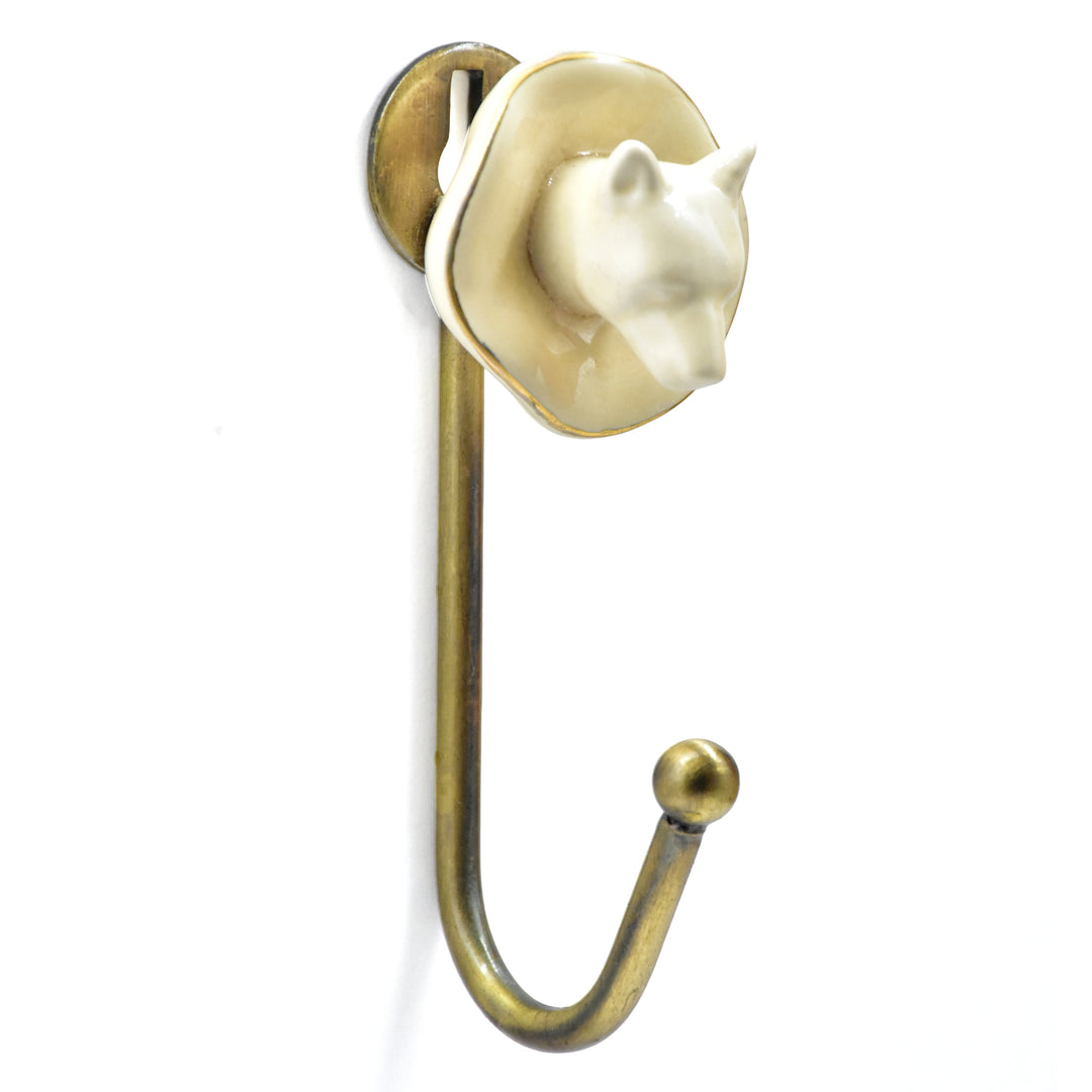 Antique Brass Animal Wall Hook | Ceramic Accent Hook | SHILPWARE
