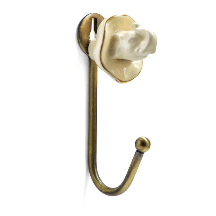Antique Brass Animal Wall Hook | Ceramic Accent Hook | SHILPWARE
