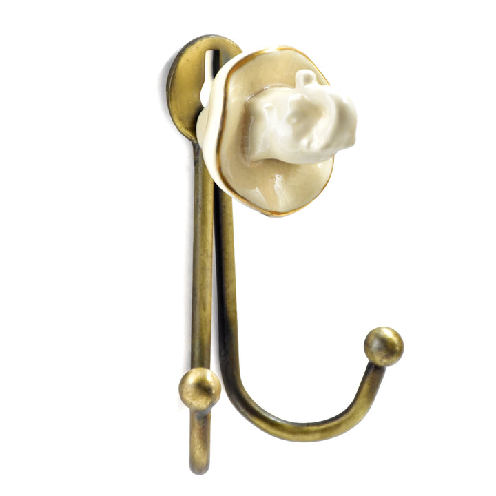 Ceramic Animal Head Wall Hook | Antique Brass Finish | SHILPWARE