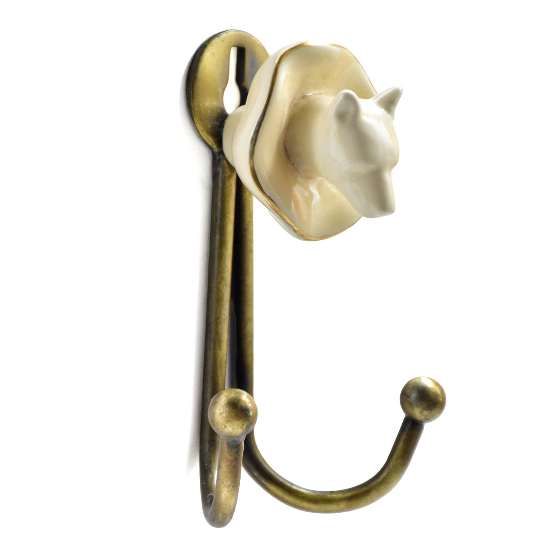 Ceramic Animal Head Wall Hook | Antique Brass Finish | SHILPWARE