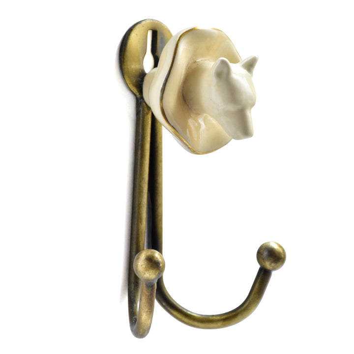 Ceramic Animal Head Wall Hook | Antique Brass Finish | SHILPWARE