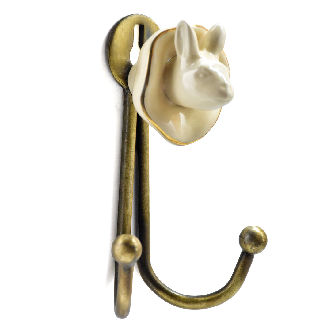 Ceramic Animal Head Wall Hook | Antique Brass Finish | SHILPWARE