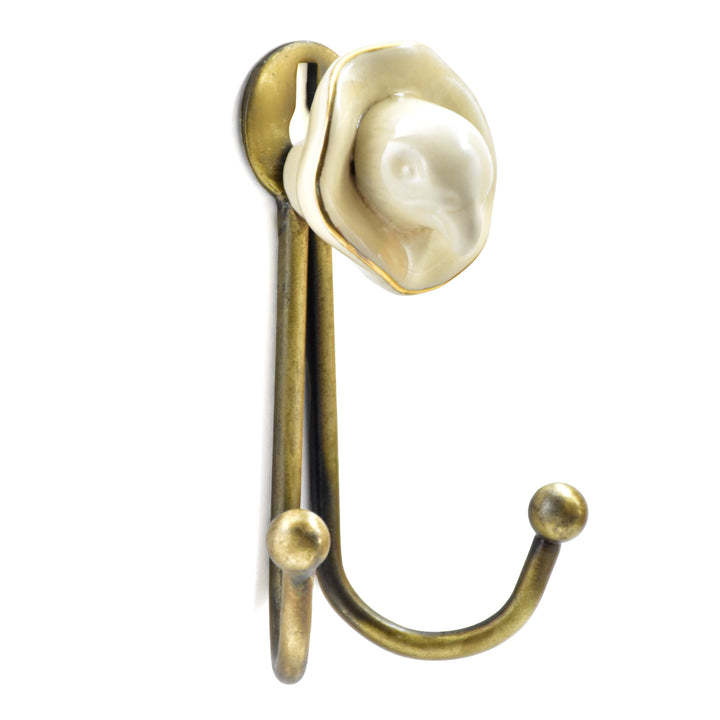Ceramic Animal Head Wall Hook | Antique Brass Finish | SHILPWARE