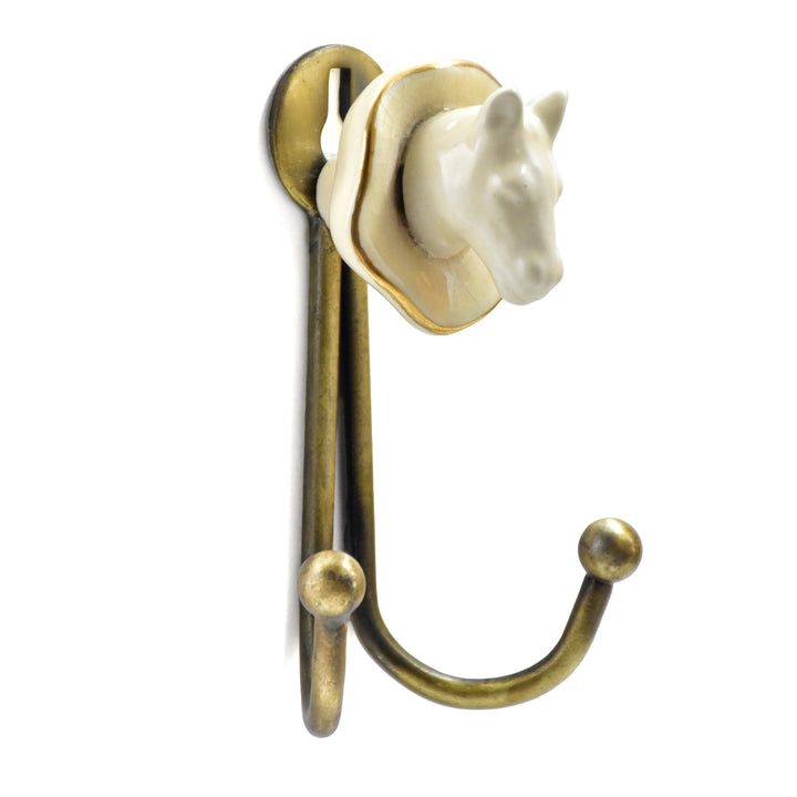 Ceramic Animal Head Wall Hook | Antique Brass Finish | SHILPWARE