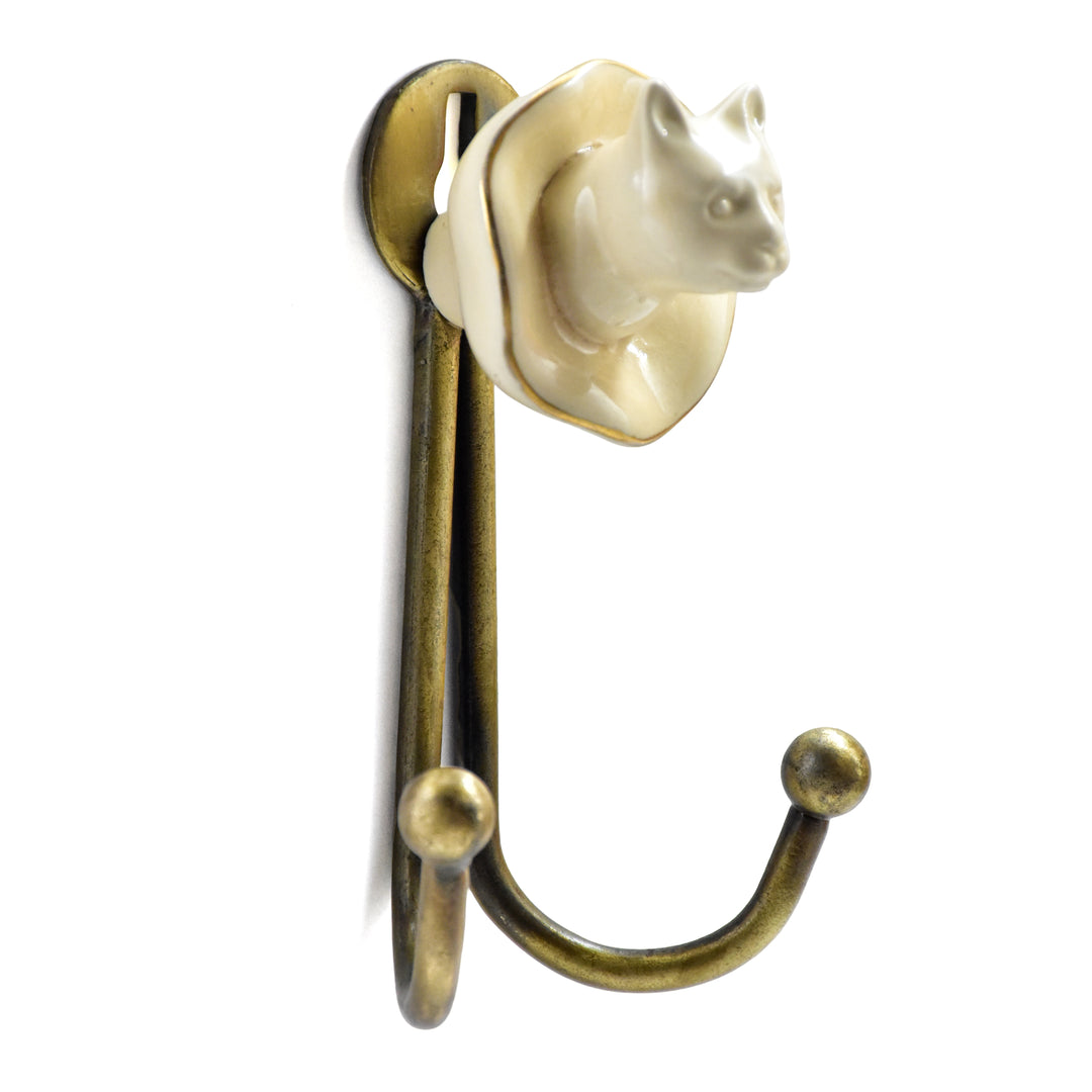 Ceramic Animal Head Wall Hook | Antique Brass Finish | SHILPWARE