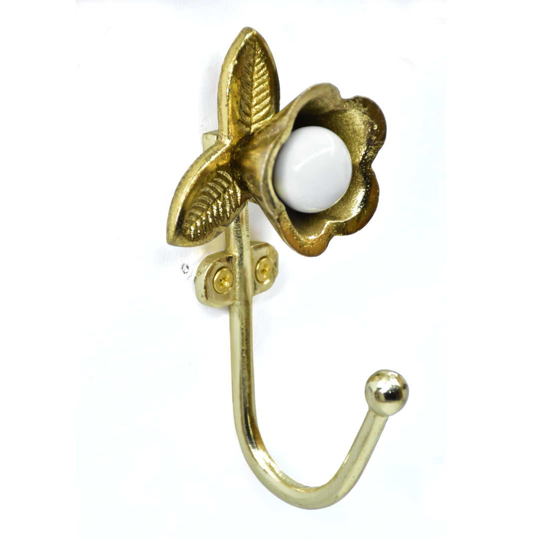 Handmade Floral Wall Hook | Gold or Chrome Metal Ceramic Knob | SHILPWARE