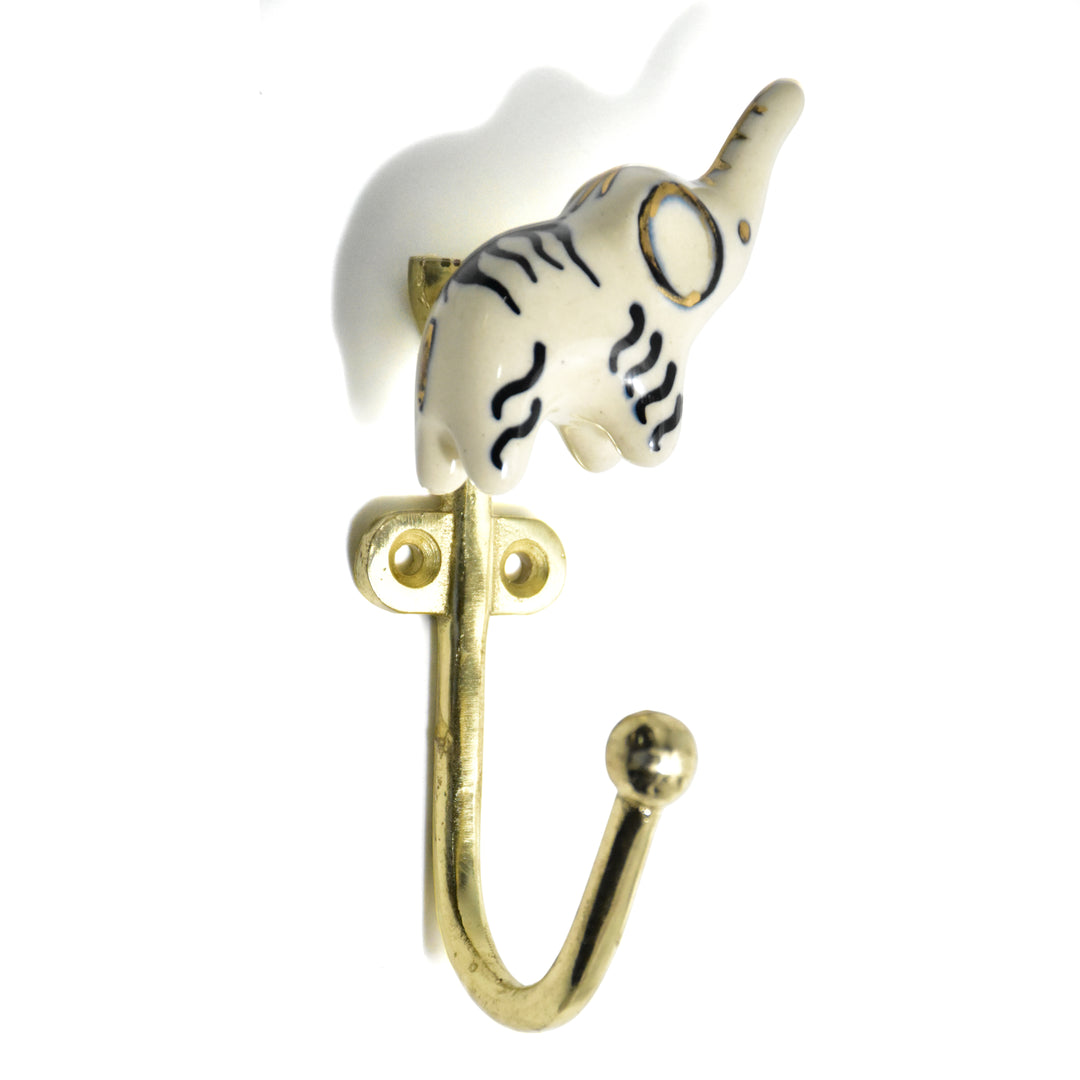 Ceramic Animal Brass Wall Hook | Hand Painted Zebra &amp; Leopard Decor | SHILPWARE