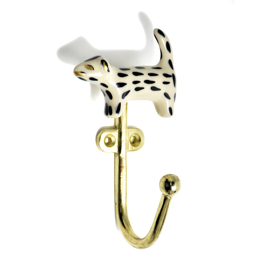 Ceramic Animal Brass Wall Hook | Hand Painted Zebra &amp; Leopard Decor | SHILPWARE