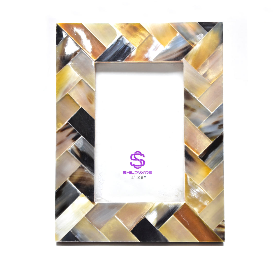 Bone Photo Frame | Handmade Multi-Color Herringbone Pattern | 4x4 &amp; 6x4 Inch | SHILPWARE