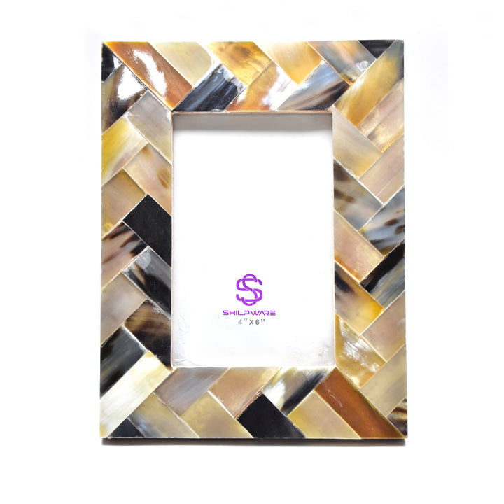 Bone Photo Frame | Handmade Multi-Color Herringbone Pattern | 4x4 &amp; 6x4 Inch | SHILPWARE