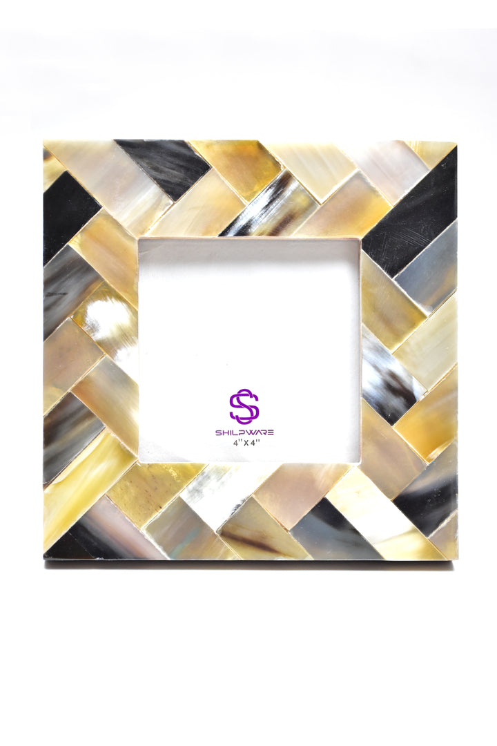 Bone Photo Frame | Handmade Multi-Color Herringbone Pattern | 4x4 &amp; 6x4 Inch | SHILPWARE