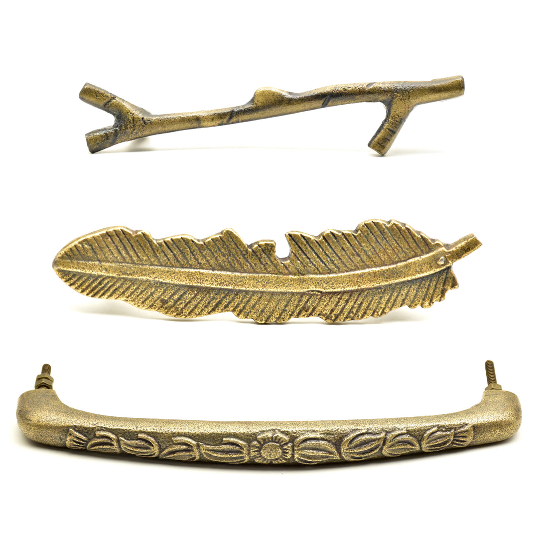 Handmade Antique Brass Twig Drawer Pull | Rustic Cabinet Handle | SHILPWARE