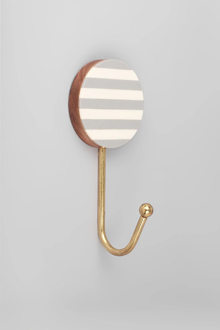 PREMIUM WHITE GREY STRIPED WOOD AND RESIN WALL COAT HOOK FOR HOME