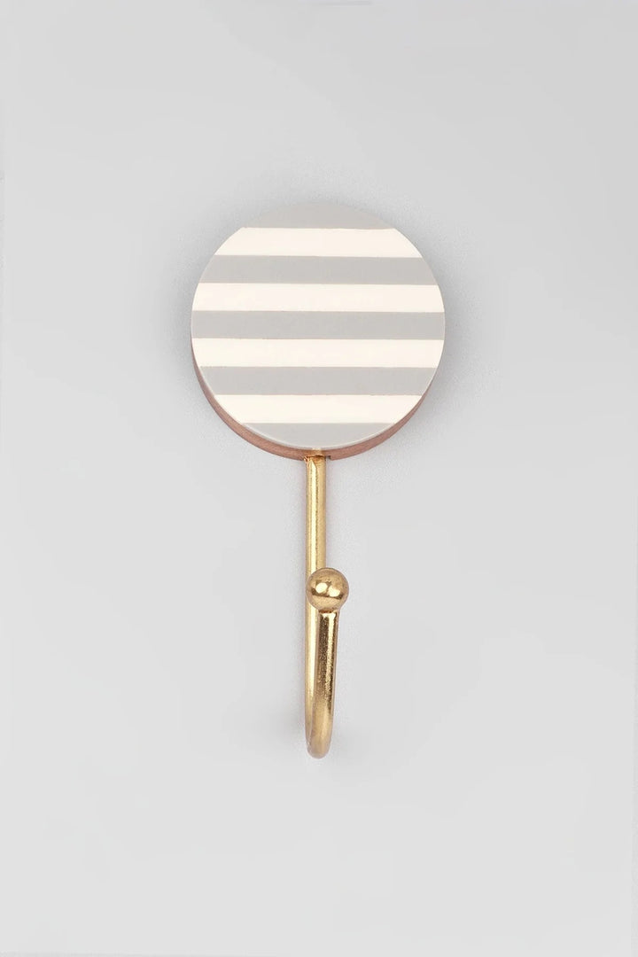 PREMIUM WHITE GREY STRIPED WOOD AND RESIN WALL COAT HOOK FOR HOME