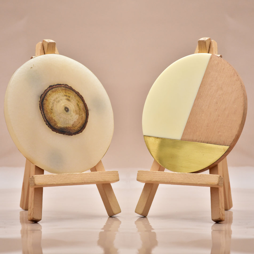 Resin Wood Coaster Set with Mango Wood Holder | Brass Inlay | SHILPWARE