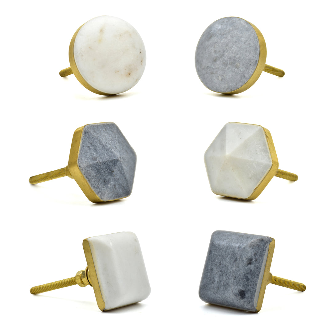 Rectangle | Round Marble and brass base pull drawer knobs | door knobs | SHILPWARE