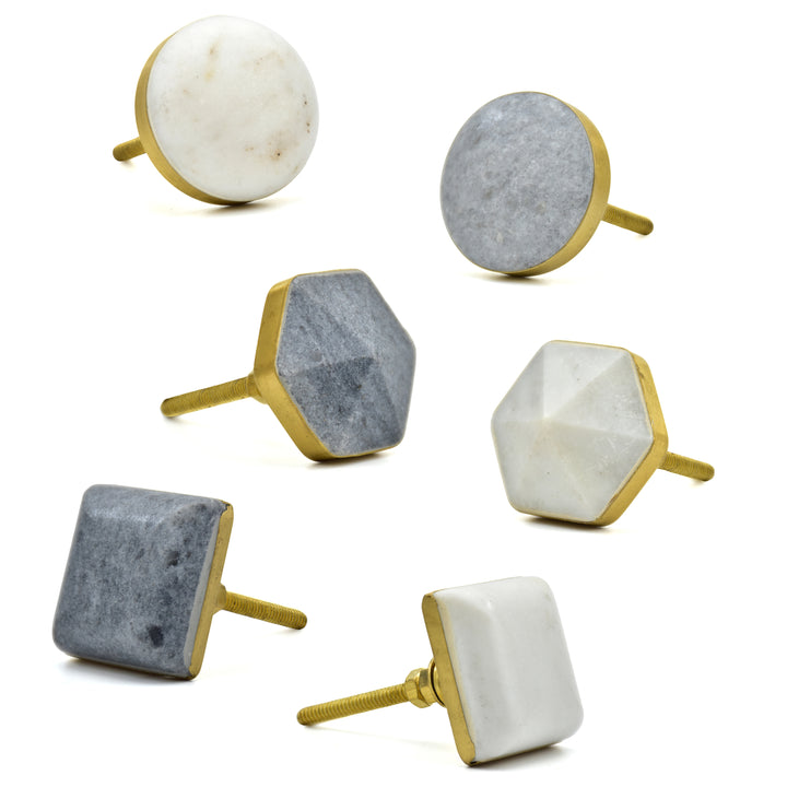 Rectangle | Round Marble and brass base pull drawer knobs | door knobs | SHILPWARE