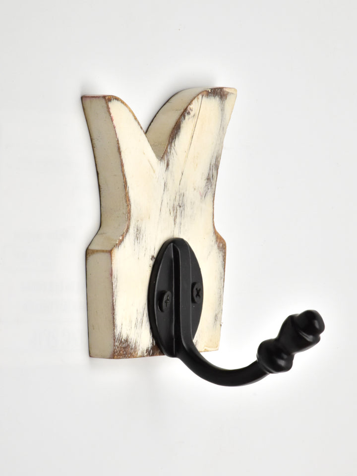 STYLISH CAST IRON COATED WALL HOOK IN WHITE SHADE WOOD