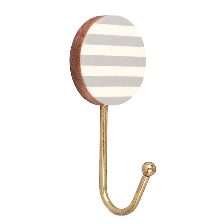 PREMIUM WHITE GREY STRIPED WOOD AND RESIN WALL COAT HOOK FOR HOME