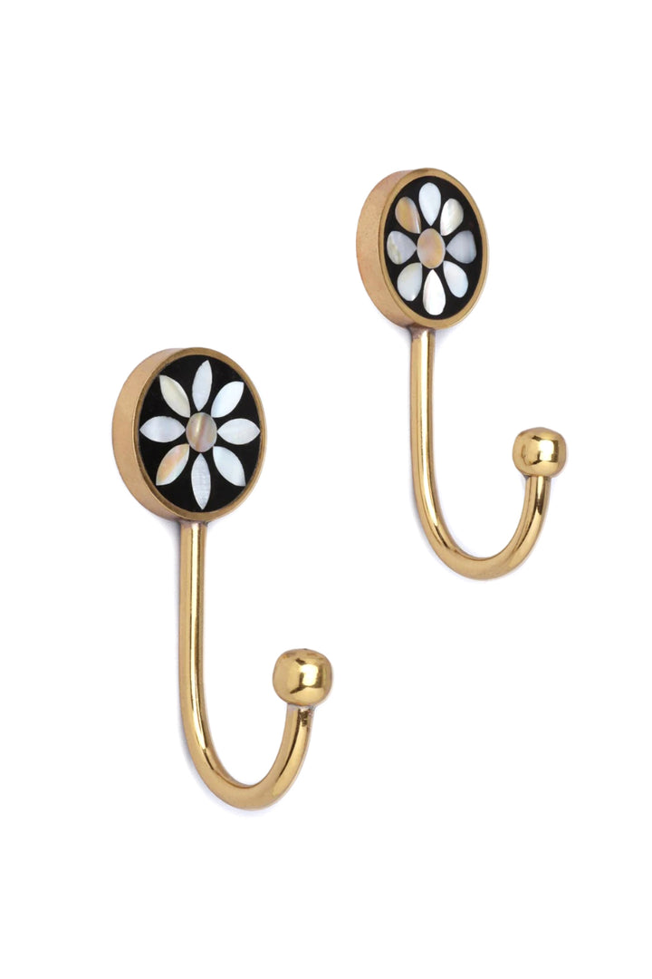 STUNNING MOTHER OF PEARL WALL HOOKS WITH BRASS FITTING FOR HOME