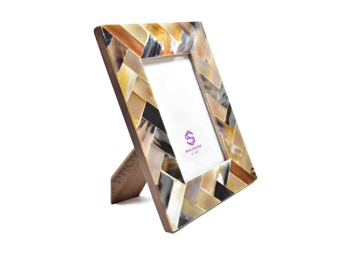 Bone Photo Frame | Handmade Multi-Color Herringbone Pattern | 4x4 &amp; 6x4 Inch | SHILPWARE