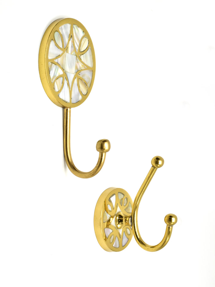 LUXURIOUS CIRCLE SINGLE/DOUBLE END MOTHER OF PEARL TOWEL HOOKS WITH BRASS FITTING FOR HOME