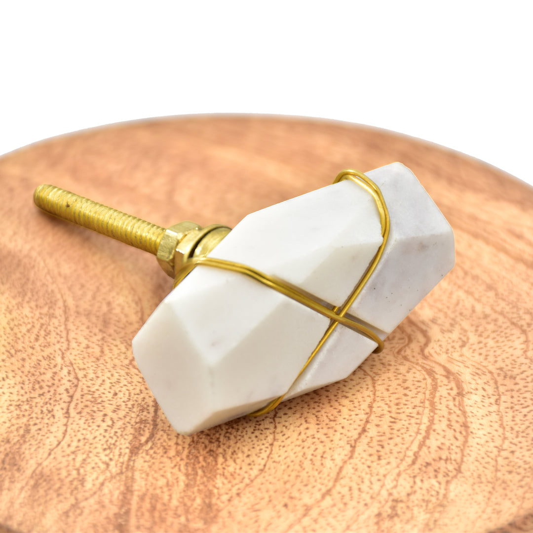 Marble Cabinet Knob with Brass Wire Wrap | Faceted Stone Drawer Knob