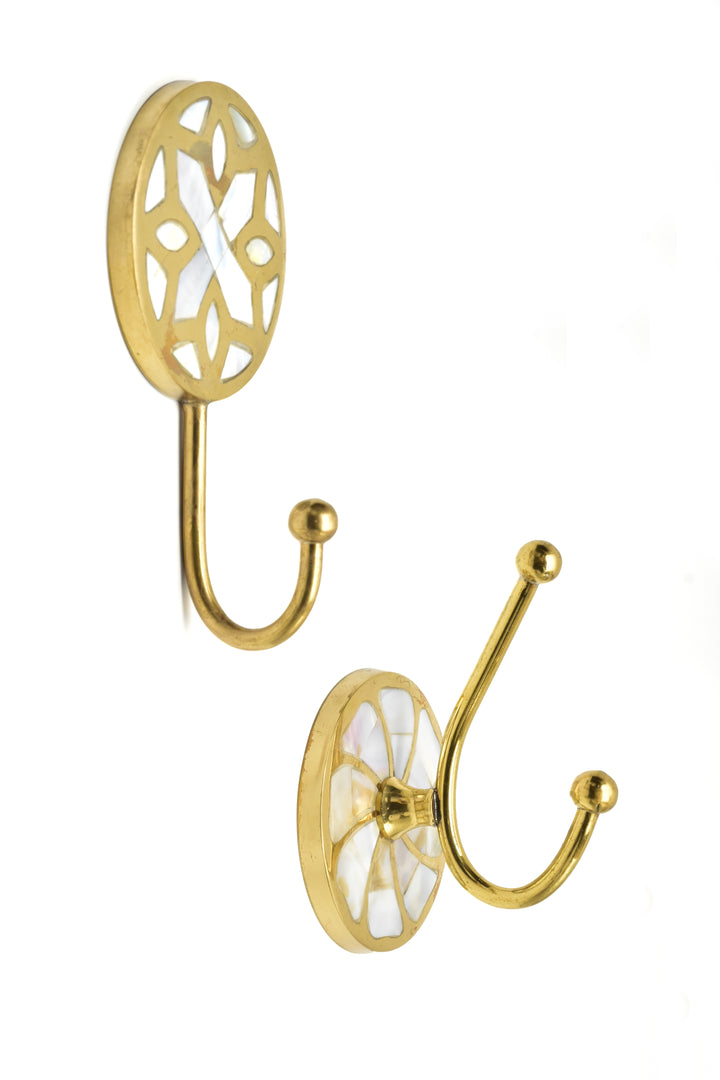 LUXURIOUS CIRCLE SINGLE/DOUBLE END MOTHER OF PEARL TOWEL HOOKS WITH BRASS FITTING FOR HOME