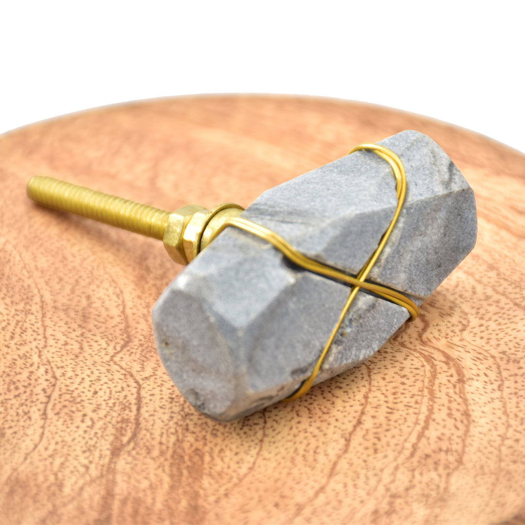 Marble Cabinet Knob with Brass Wire Wrap | Faceted Stone Drawer Knob