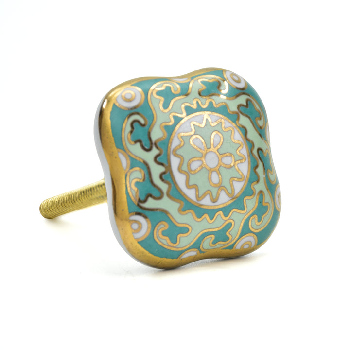 Mandala Art Hand-Painted Hourglass Melan Ceramic Knobs | SHILPWARE