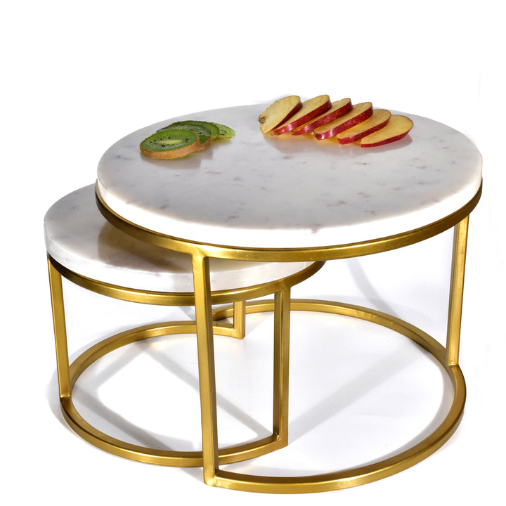 PREMIUM ROUND MARBLE & BRASS STAND FOR PIZZA AND CAKES