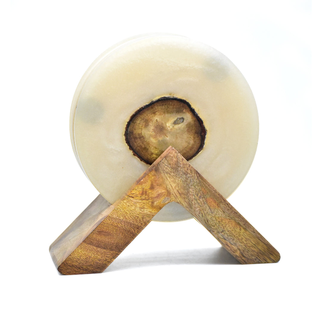 Resin Wood Coaster Set with Mango Wood Holder | Brass Inlay | SHILPWARE