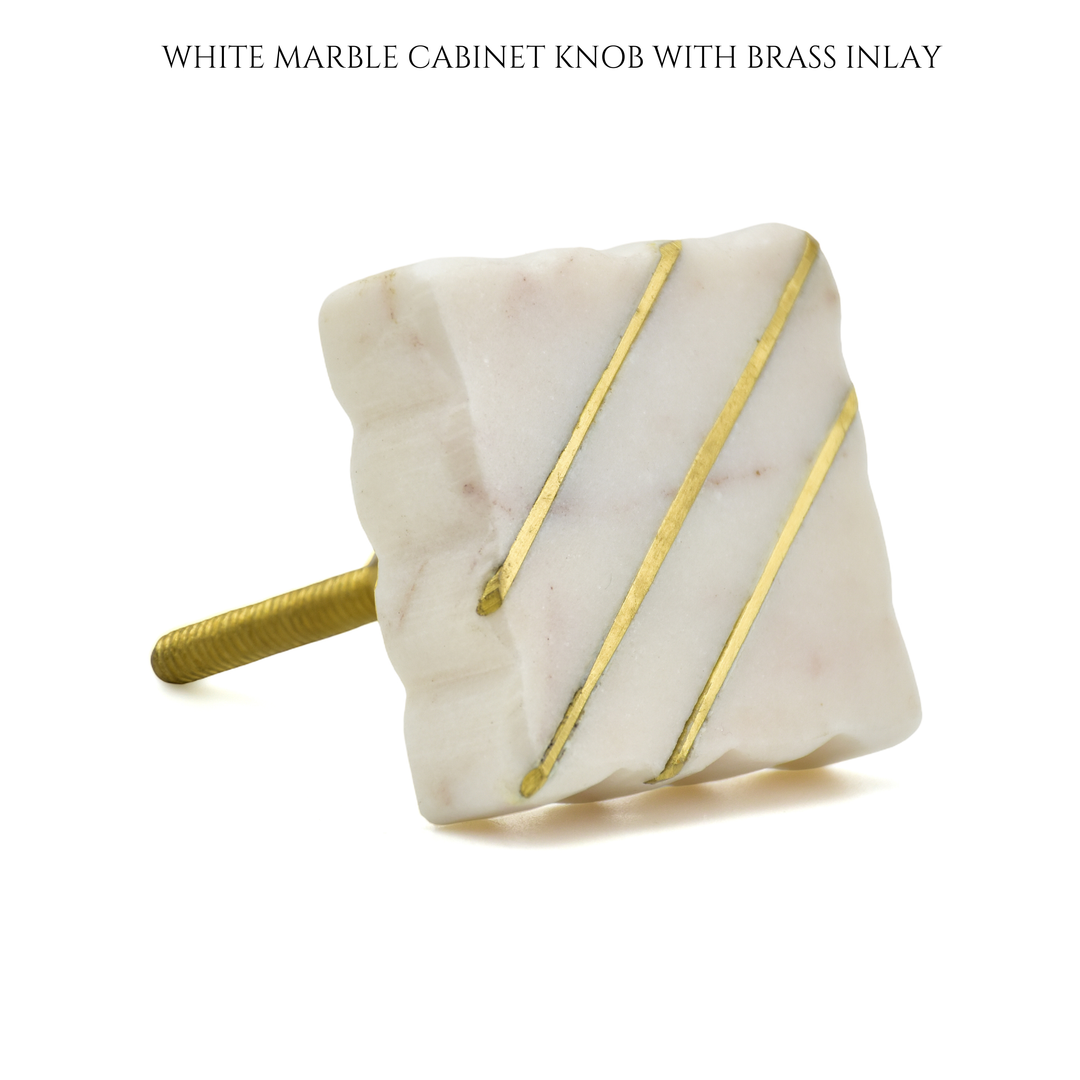 Stone Drawer Pull with Brass Inlay | Kitchen Cabinet Hardware | Handmade Marble Knob