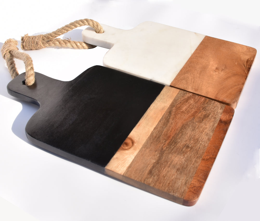 LUXURY MARBLE AND WOOD CHEESE AND BREAD BOARD WITH ROPE