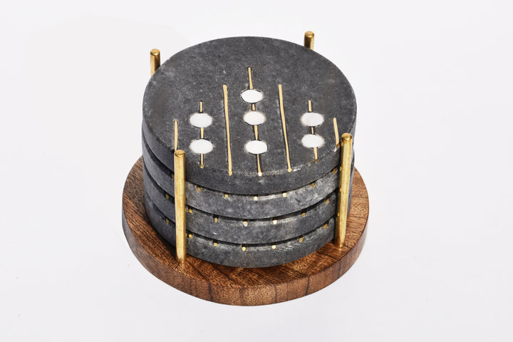 LUXURIOUS MARBLE COASTERS WITH PEARL & BRASS INLAY