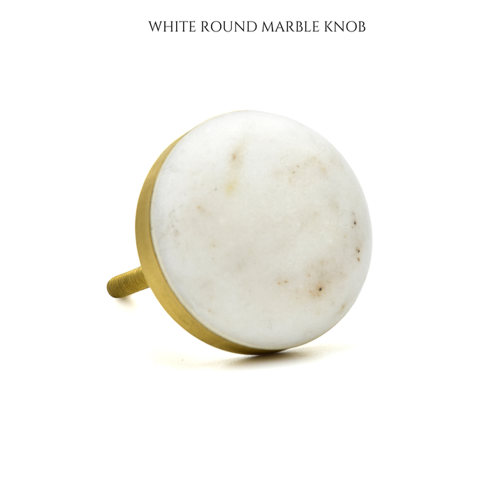 Rectangle | Round Marble and brass base pull drawer knobs | door knobs | SHILPWARE