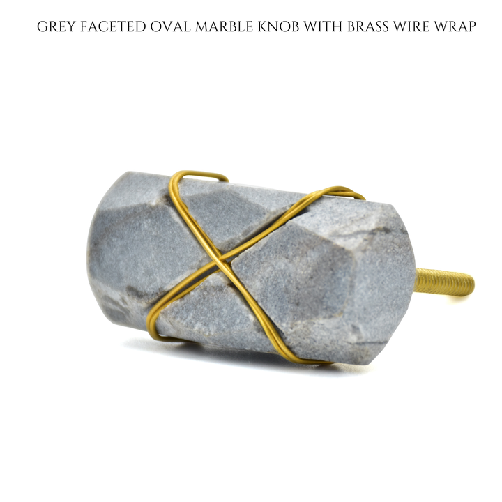 Marble Cabinet Knob with Brass Wire Wrap | Faceted Stone Drawer Knob