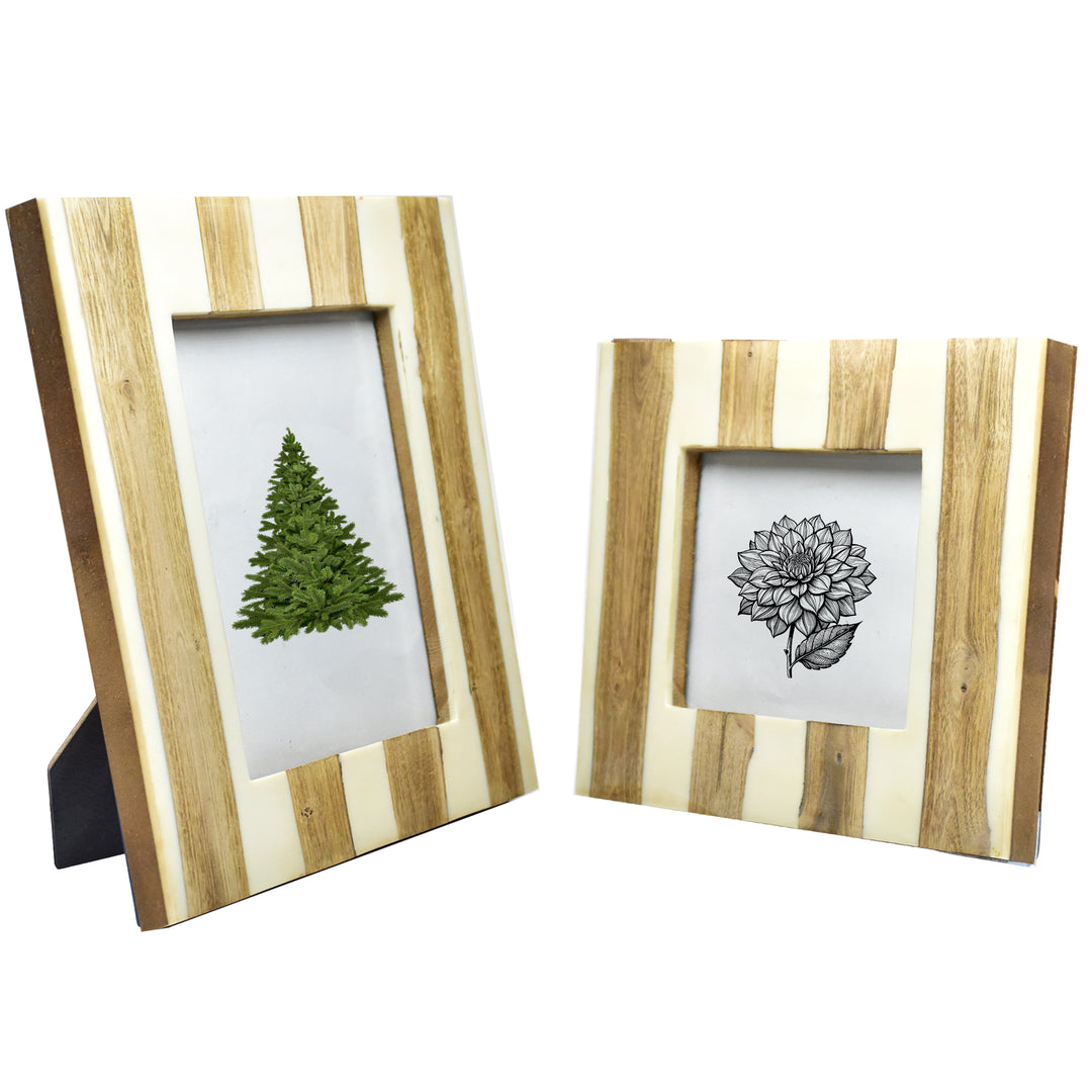 Handmade Resin and Wood Striped Photo Frame | 4x4 &amp; 6x4 Inch Picture Frame | SHILPWARE