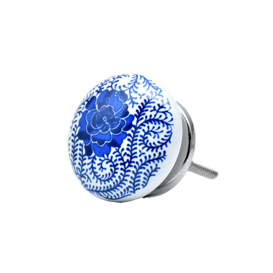 Ceramic Blue &amp; White Handmade Cabinet Knob | Floral Drawer Pull | Vintage Cupboard Knob