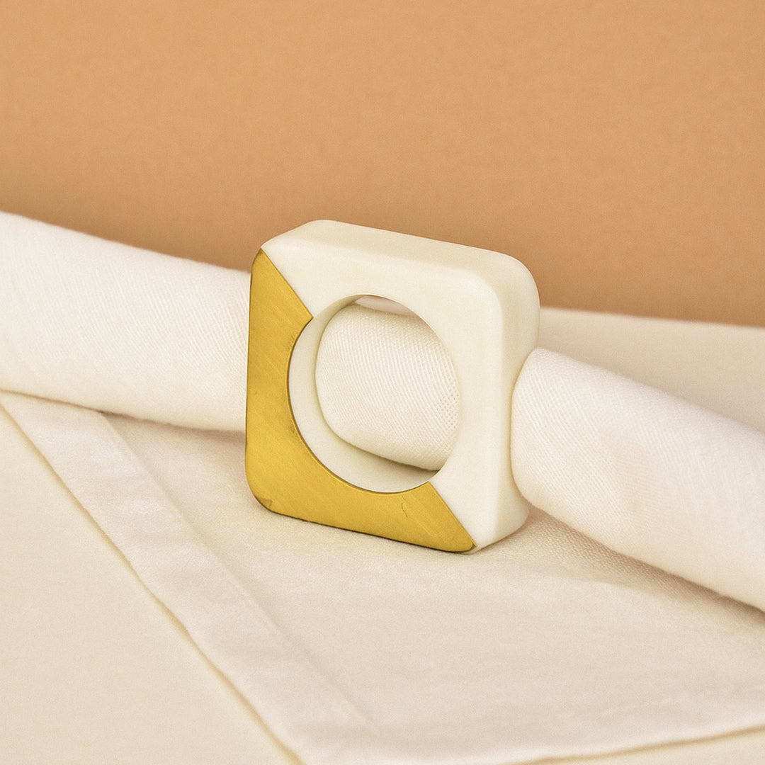 Marble and Brass Napkin Rings | Minimalist Round | Square Geometric Table Decor