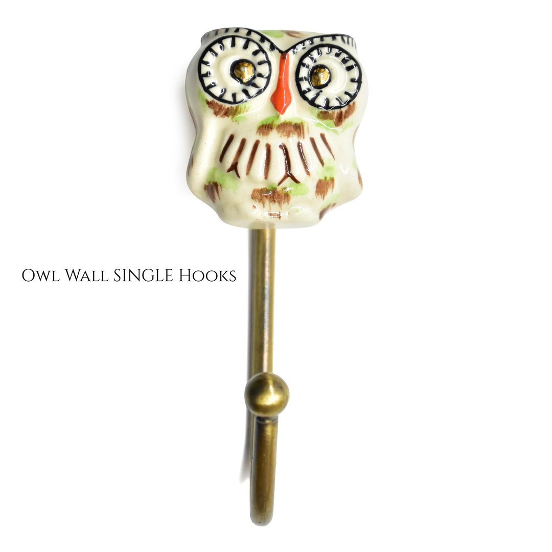 Hand-Painted Ceramic Animal Wall Hook | Brass Finish, Boho Decor | SHILPWARE
