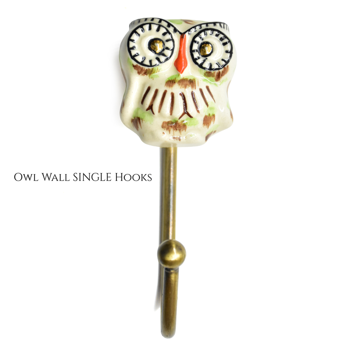 Hand-Painted Ceramic Animal Wall Hook | Brass Finish, Boho Decor | SHILPWARE